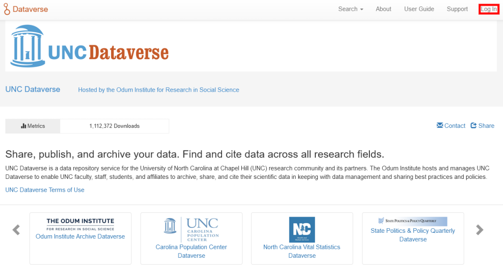 UNC Dataverse landing page
